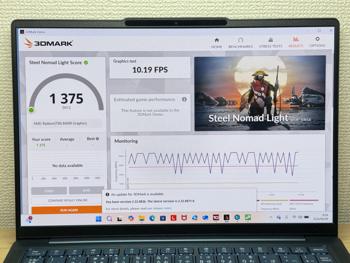 3DMark Steel Nomad Liteの計測結果