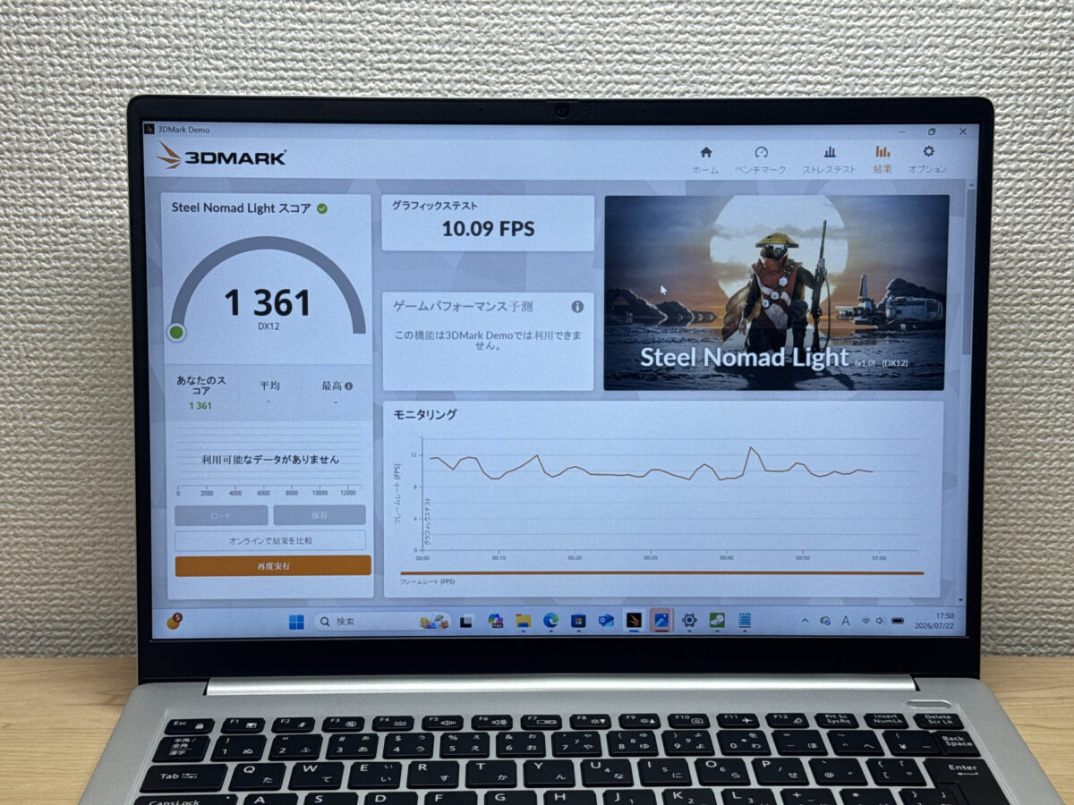 3DMark Steel Nomad Lightのスコア画面