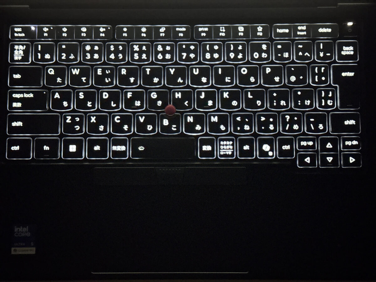 バックライト点灯時のキーボード