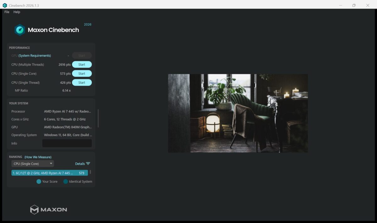 Cinebench 2026の結果
