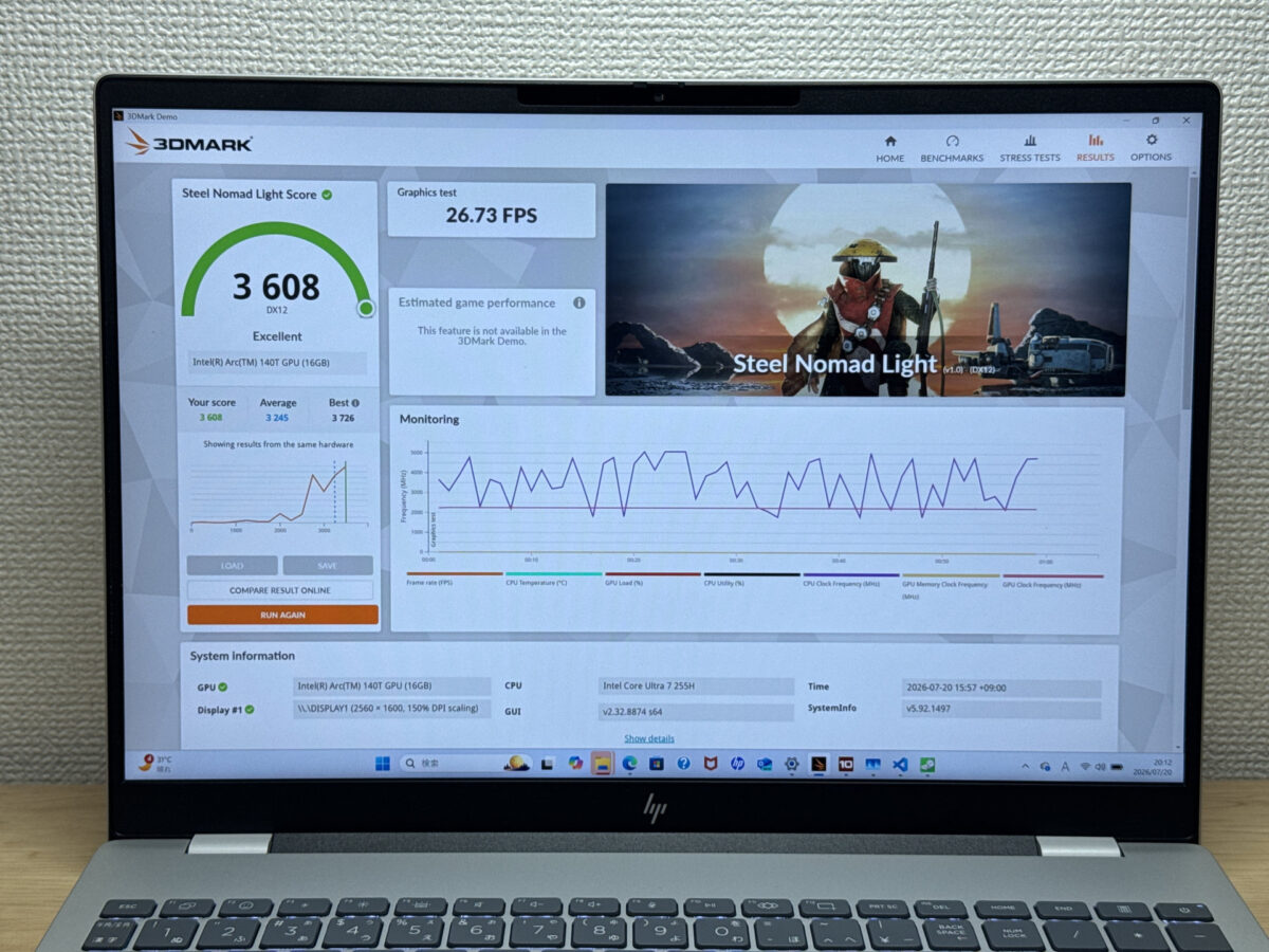 3DMark Steel Nomad Lightのベンチマーク結果