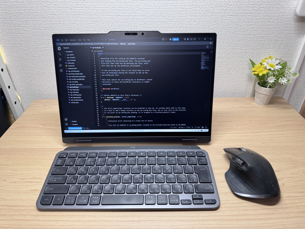 ディスプレイモードで外付けキーボードとマウスを使う様子
