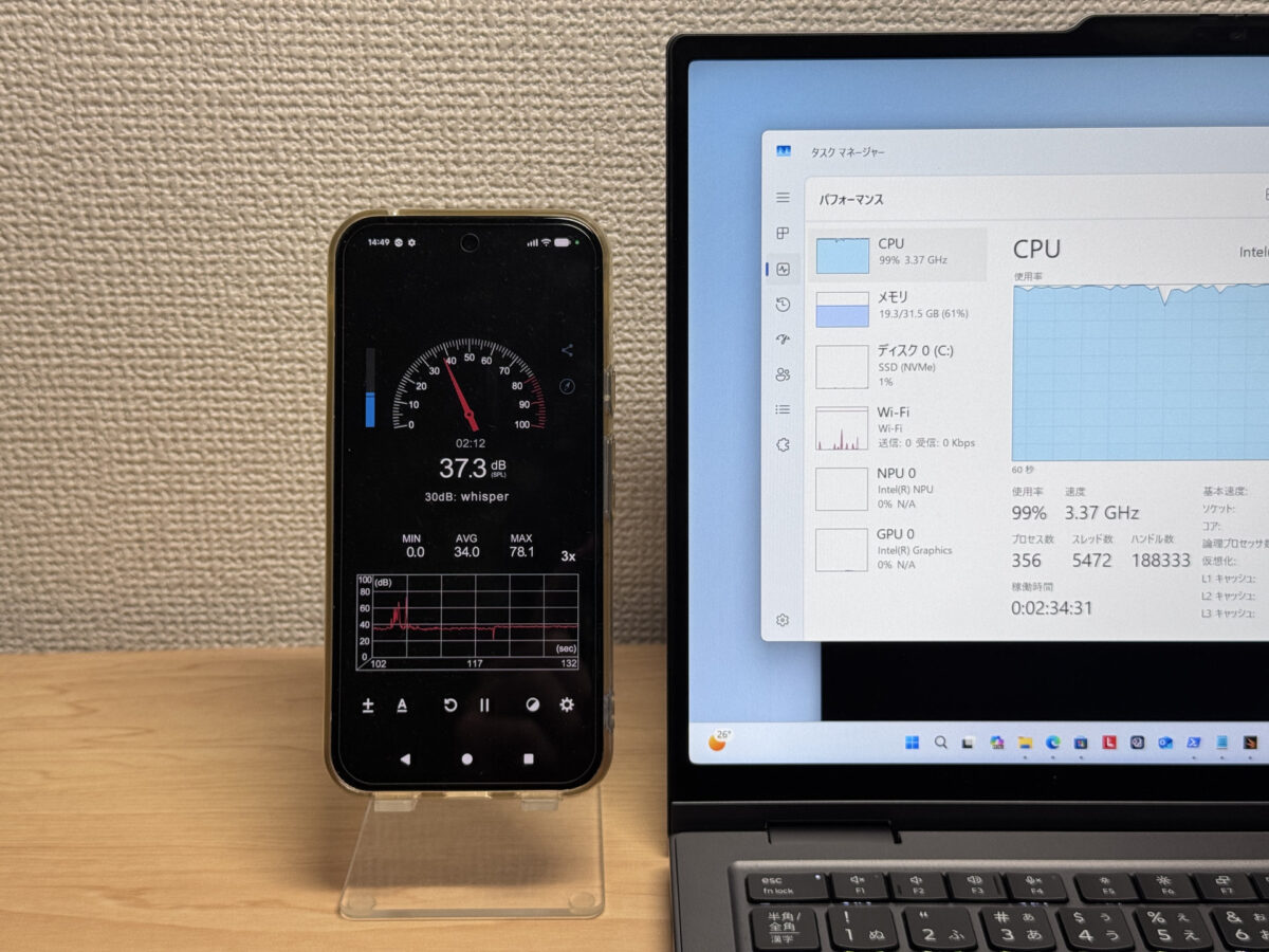 高負荷時の騒音計測